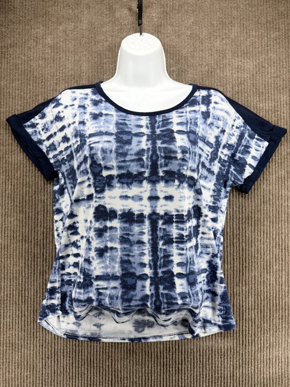 Lucky Brand Blue White Tie Dye Short Sleeve Top Small